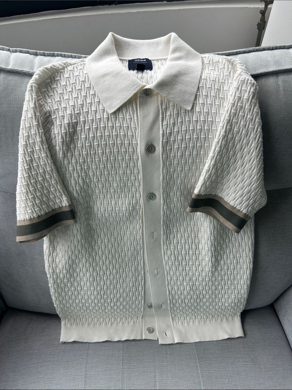 Reiss Cream Textured Short Sleeve Button down with Collar